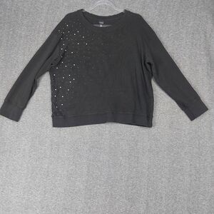 RAFAELLA BLACK BEDAZZLED BEADED STUDDED RHINESTONE EMBELLISHED SWEATSHIRT SZ XL